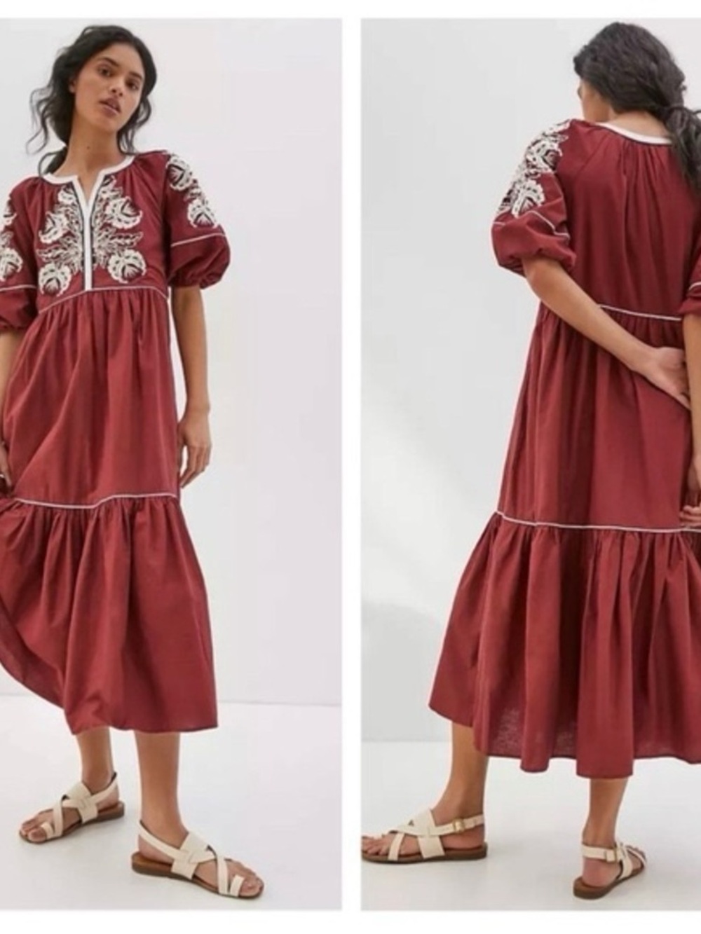 Anthropologie Embroidered Burgundy Maxi Dress with Ivory Accents - Picture 4 of 4